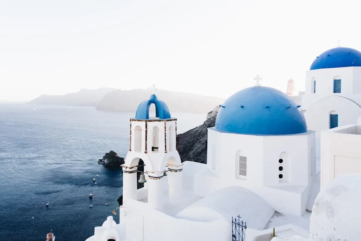 Blue-domed churches above the Santorini caldera