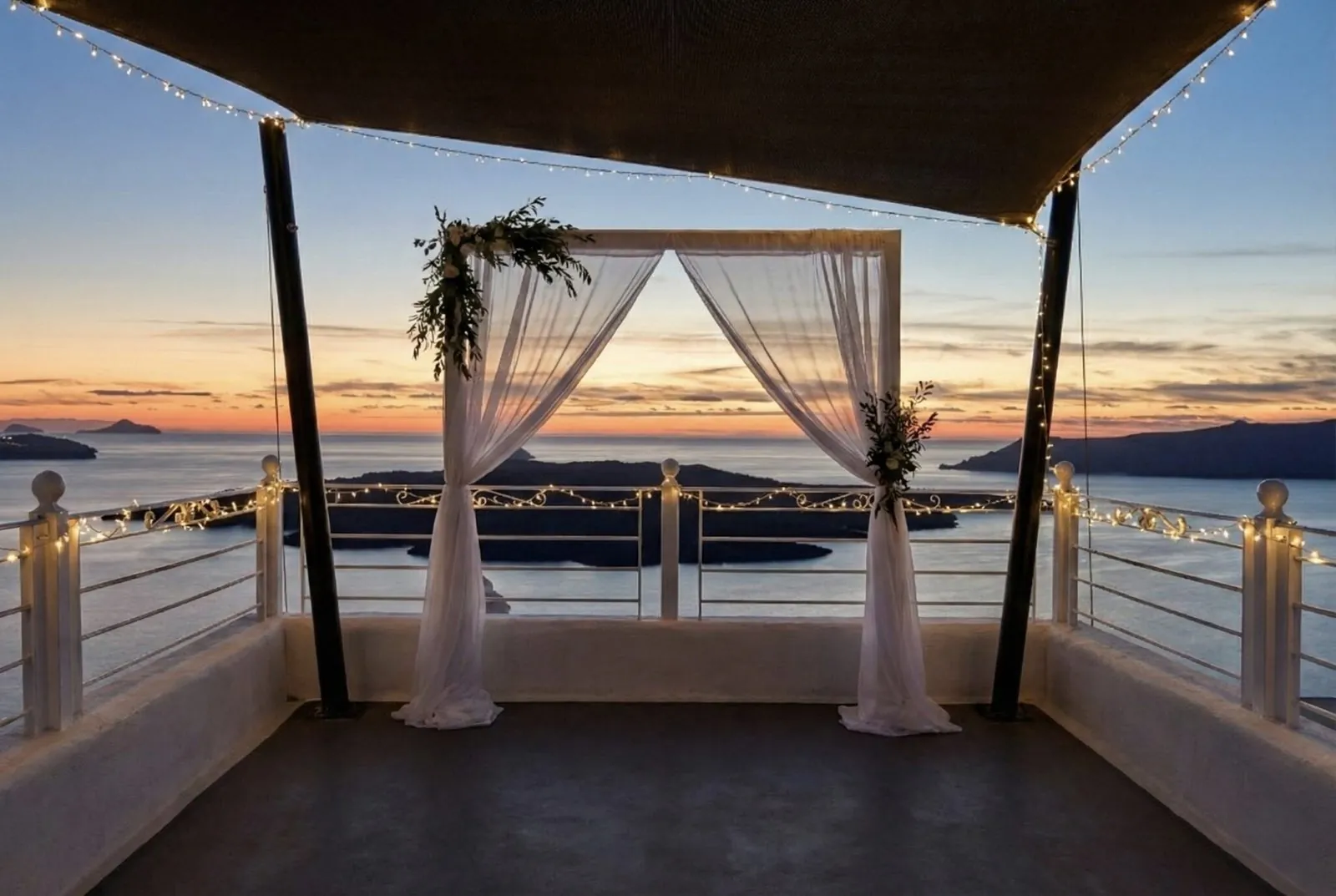 Intimate wedding ceremony with caldera views at Aroma Suites Santorini